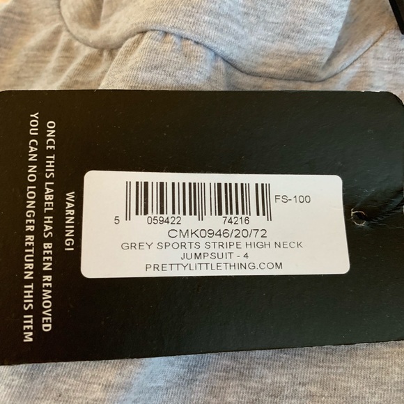 Prettylittlethings Grey Sports Stripe High Neck Jumpsuit - Picture 6 of 9